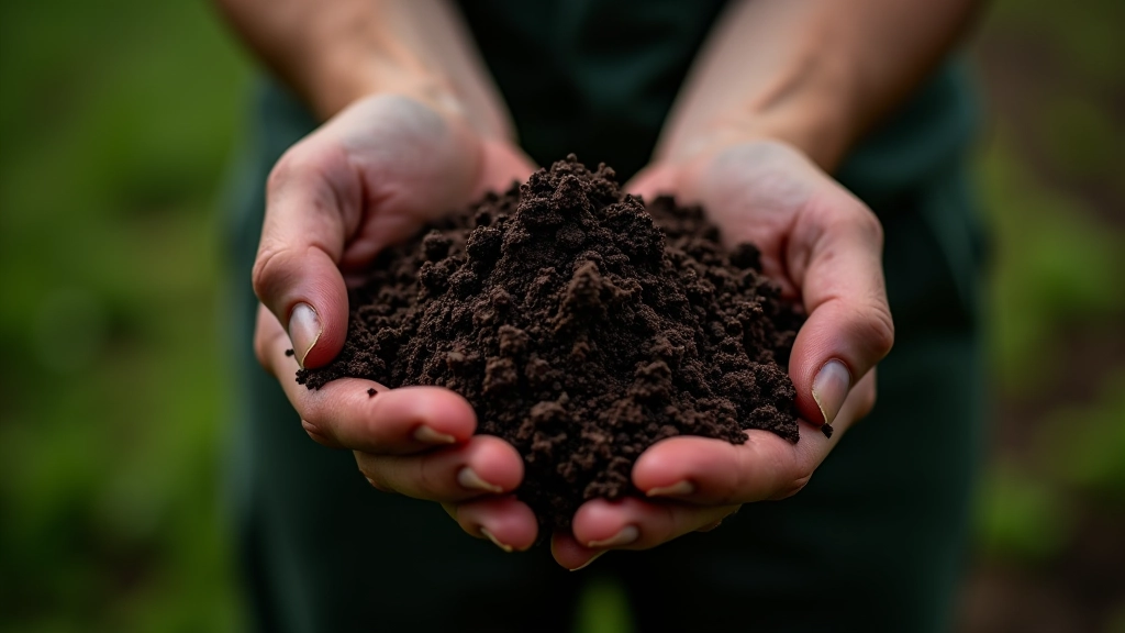 Hands holding rich dark soil with compost ready for planting native hedgerow species showing proper soil preparation