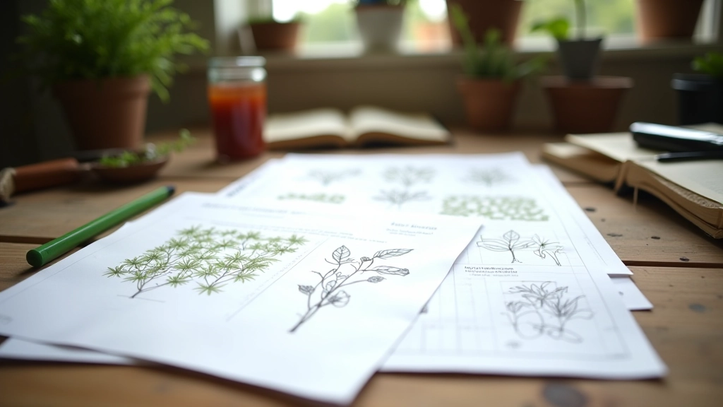 Garden planning materials and hedgerow design documentation showing editorial process
