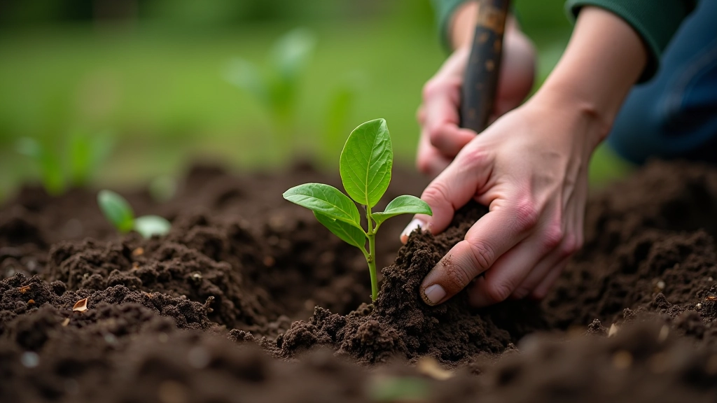 Young hedgerow saplings being planted in prepared ground with proper spacing and mulching